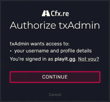FiveM TxAdmin Authorisation, 1